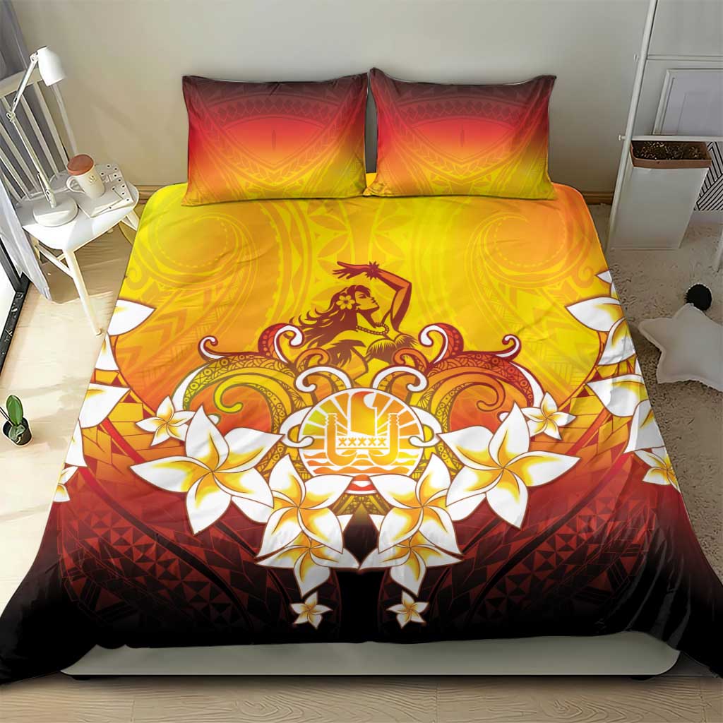 Tahiti Heiva Festival Bedding Set Tahitian Vahine Plumeria Flowers