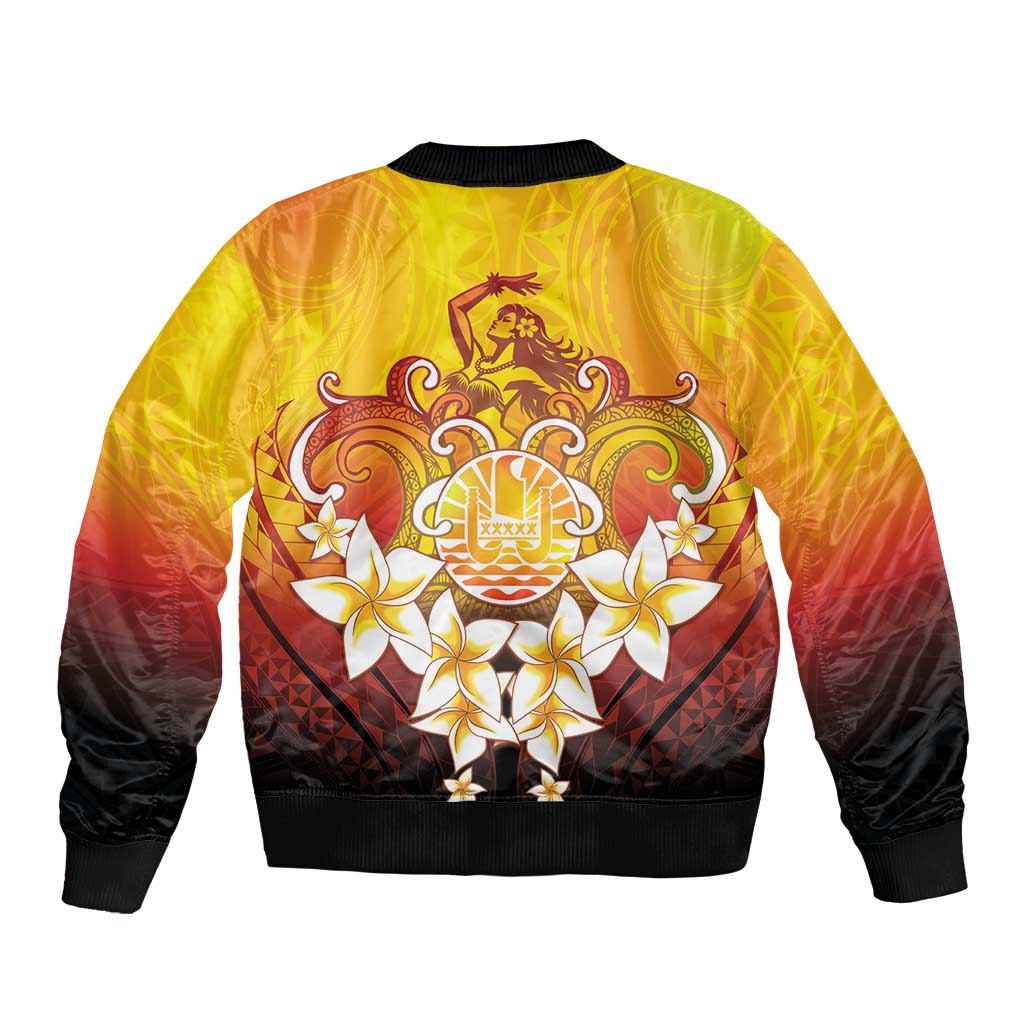 Tahiti Heiva Festival Bomber Jacket Tahitian Vahine Plumeria Flowers