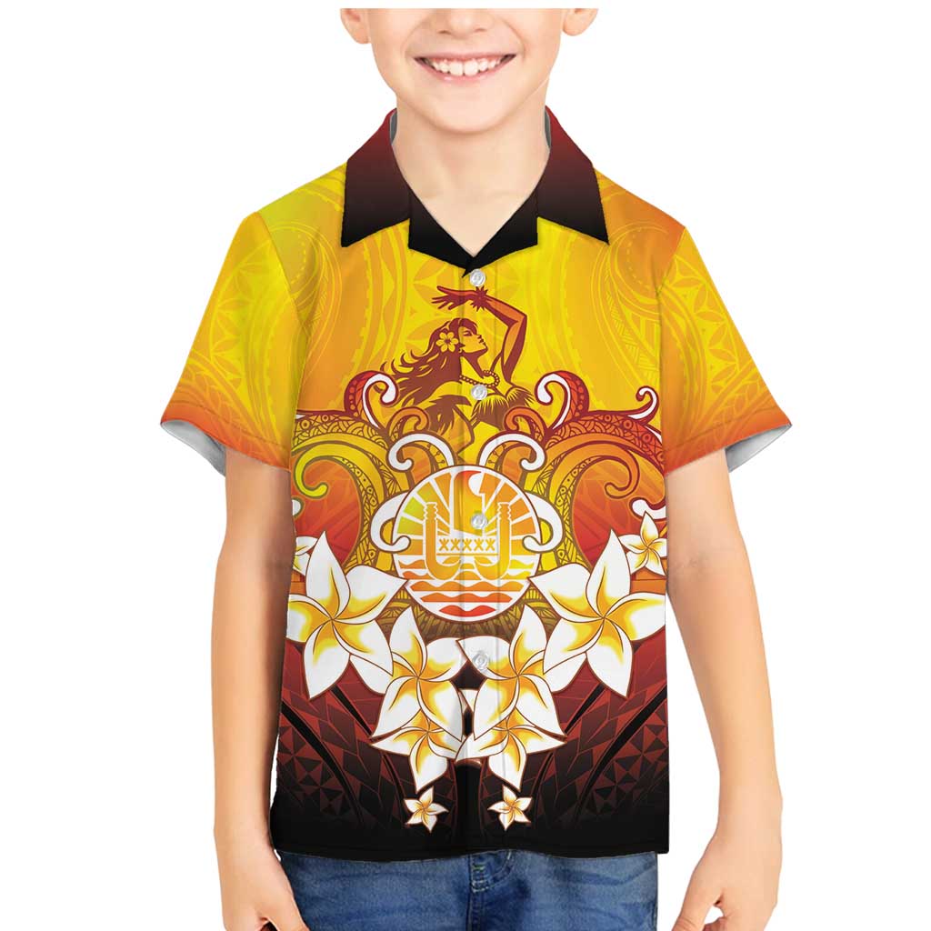 Tahiti Heiva Festival Family Matching Mermaid Dress and Hawaiian Shirt Tahitian Vahine Plumeria Flowers