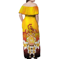 Tahiti Heiva Festival Family Matching Off Shoulder Maxi Dress and Hawaiian Shirt Tahitian Vahine Plumeria Flowers