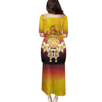 Tahiti Heiva Festival Family Matching Puletasi and Hawaiian Shirt Tahitian Vahine Plumeria Flowers