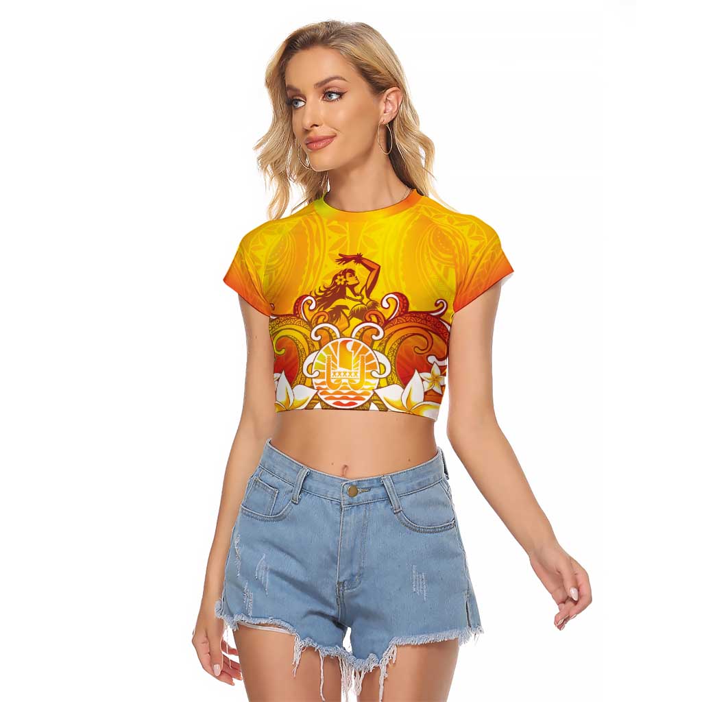 Tahiti Heiva Festival Raglan Cropped T Shirt Tahitian Vahine Plumeria Flowers