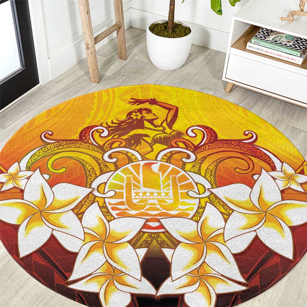 Tahiti Heiva Festival Round Carpet Tahitian Vahine Plumeria Flowers
