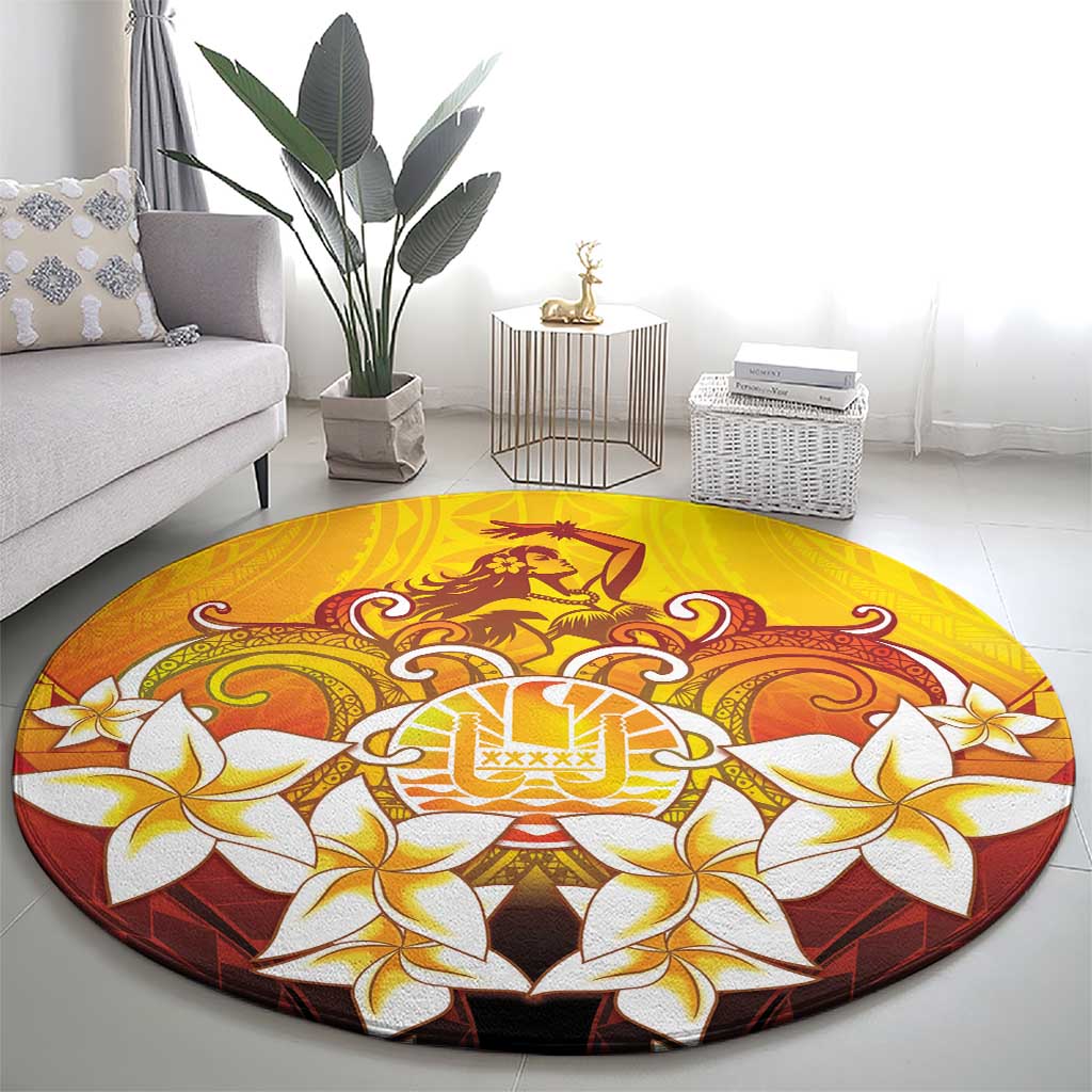 Tahiti Heiva Festival Round Carpet Tahitian Vahine Plumeria Flowers