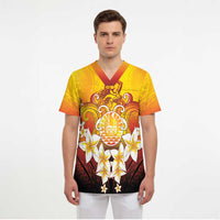 Tahiti Heiva Festival Scrub Top Tahitian Vahine Plumeria Flowers - Polynesian Pride