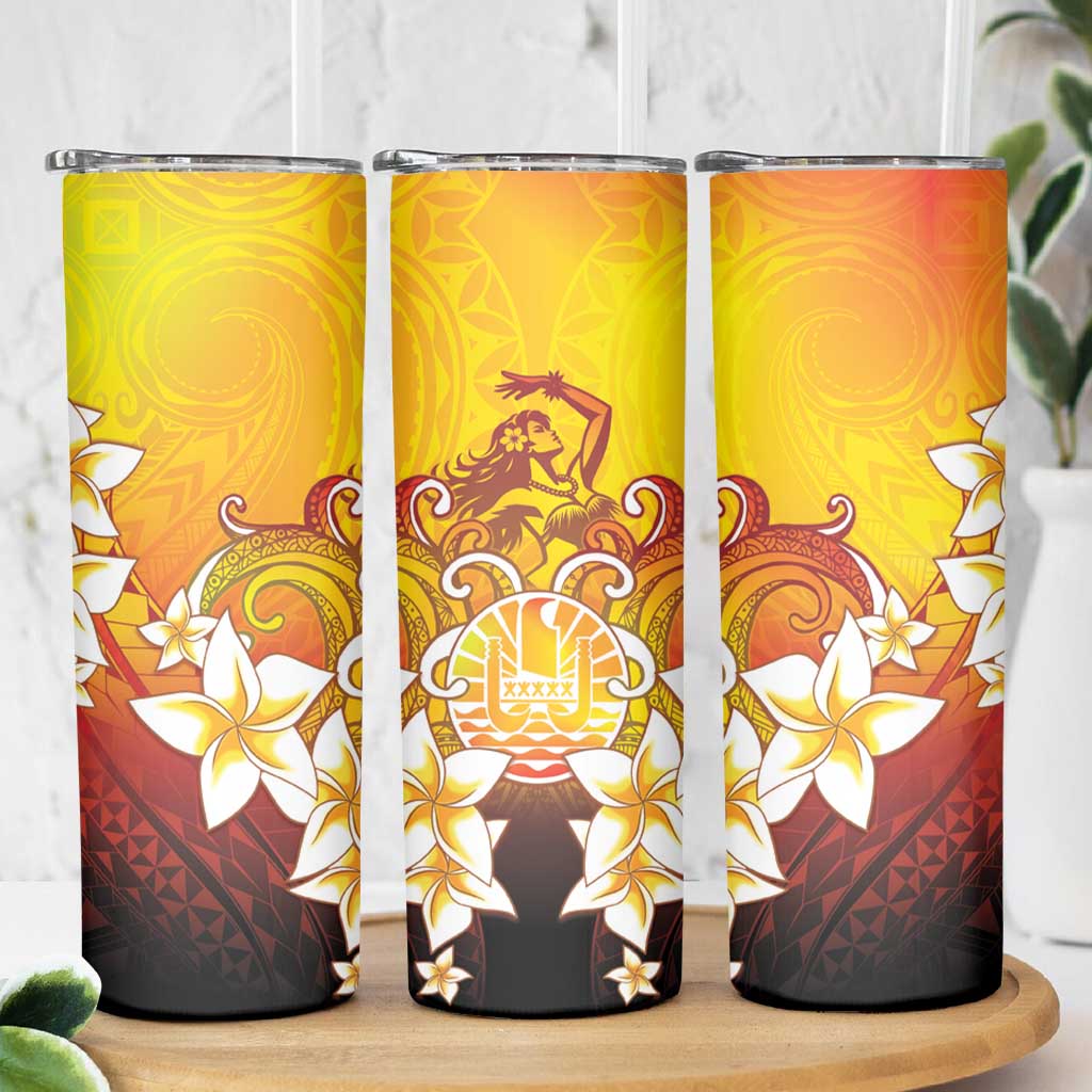 Tahiti Heiva Festival Skinny Tumbler Tahitian Vahine Plumeria Flowers