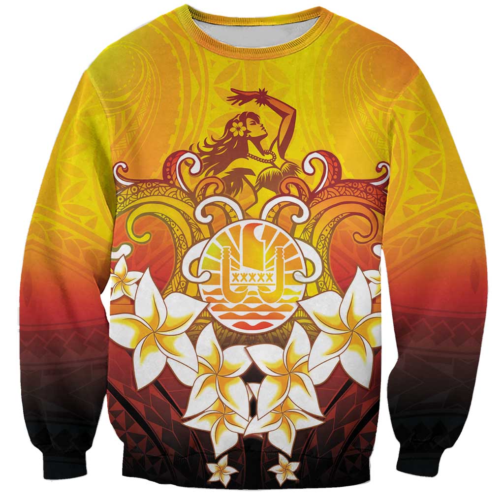 Tahiti Heiva Festival Sweatshirt Tahitian Vahine Plumeria Flowers LT05 Unisex Yellow - Polynesian Pride