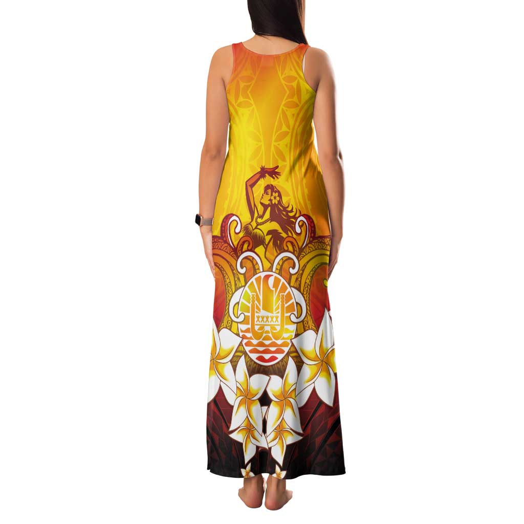 Tahiti Heiva Festival Tank Maxi Dress Tahitian Vahine Plumeria Flowers