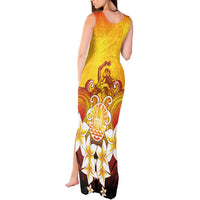 Tahiti Heiva Festival Tank Maxi Dress Tahitian Vahine Plumeria Flowers