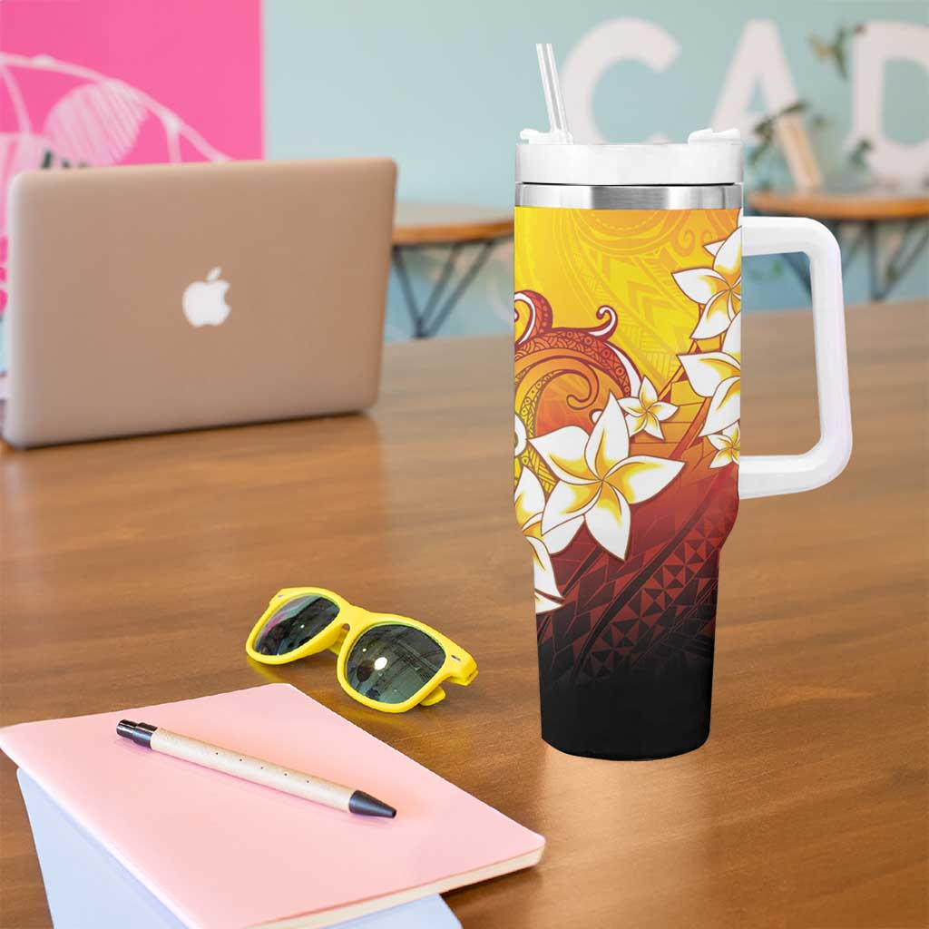 Tahiti Heiva Festival Tumbler With Handle Tahitian Vahine Plumeria Flowers