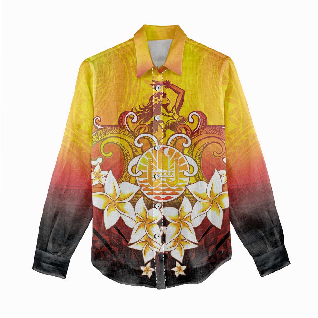 Tahiti Heiva Festival Women Casual Shirt Tahitian Vahine Plumeria Flowers