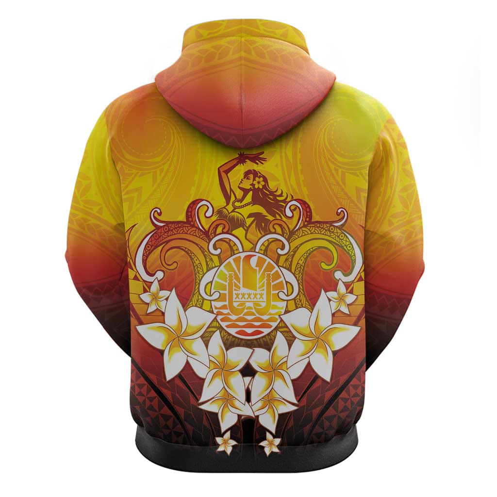 Tahiti Heiva Festival Zip Hoodie Tahitian Vahine Plumeria Flowers