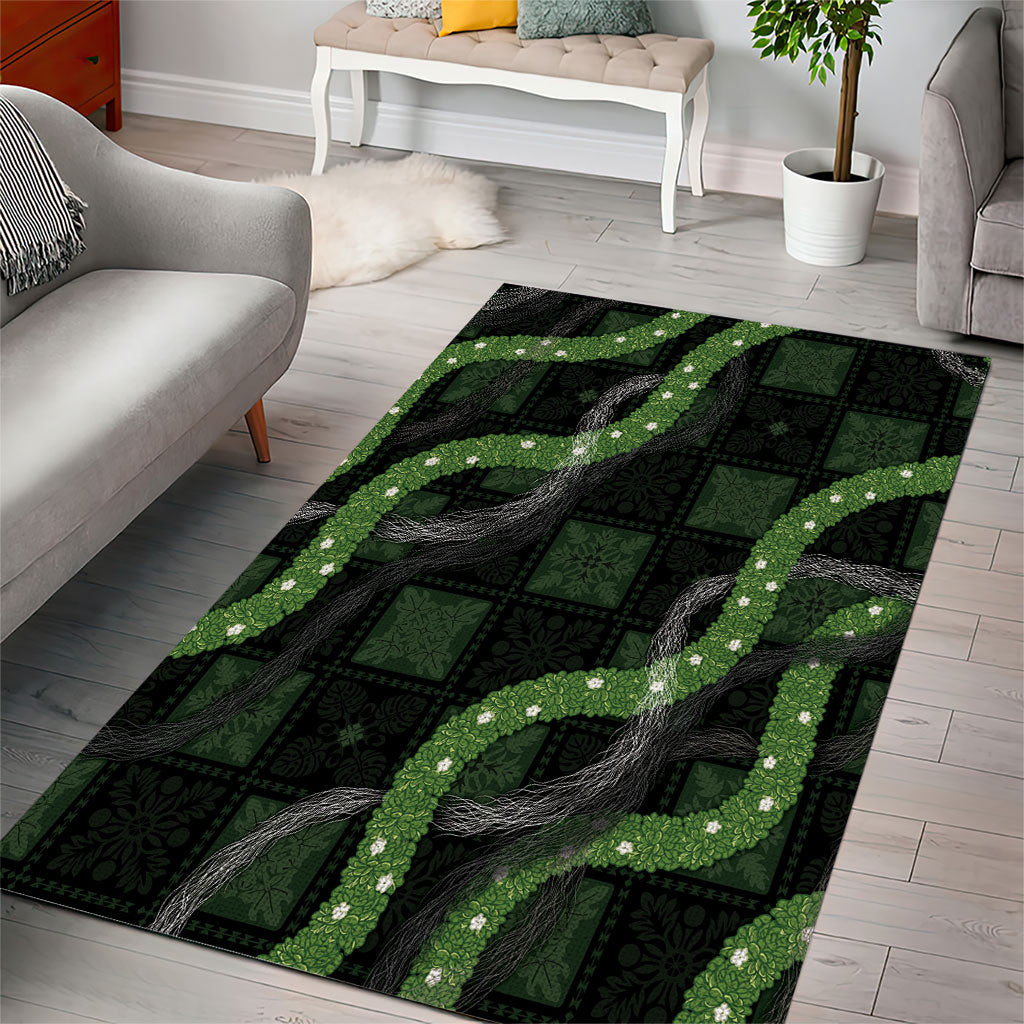 Hawaiian Quilt Area Rug Pele Hair Hinahina Lei Black Version LT05 - Polynesian Pride