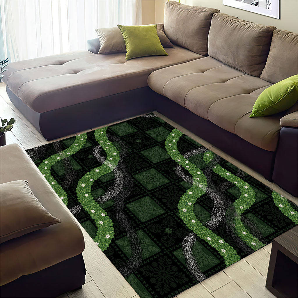 Hawaiian Quilt Area Rug Pele Hair Hinahina Lei Black Version LT05 - Polynesian Pride