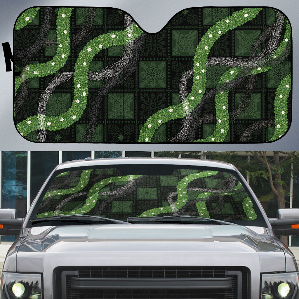 Hawaiian Quilt Auto Sun Shade Pele Hair Hinahina Lei Black Version