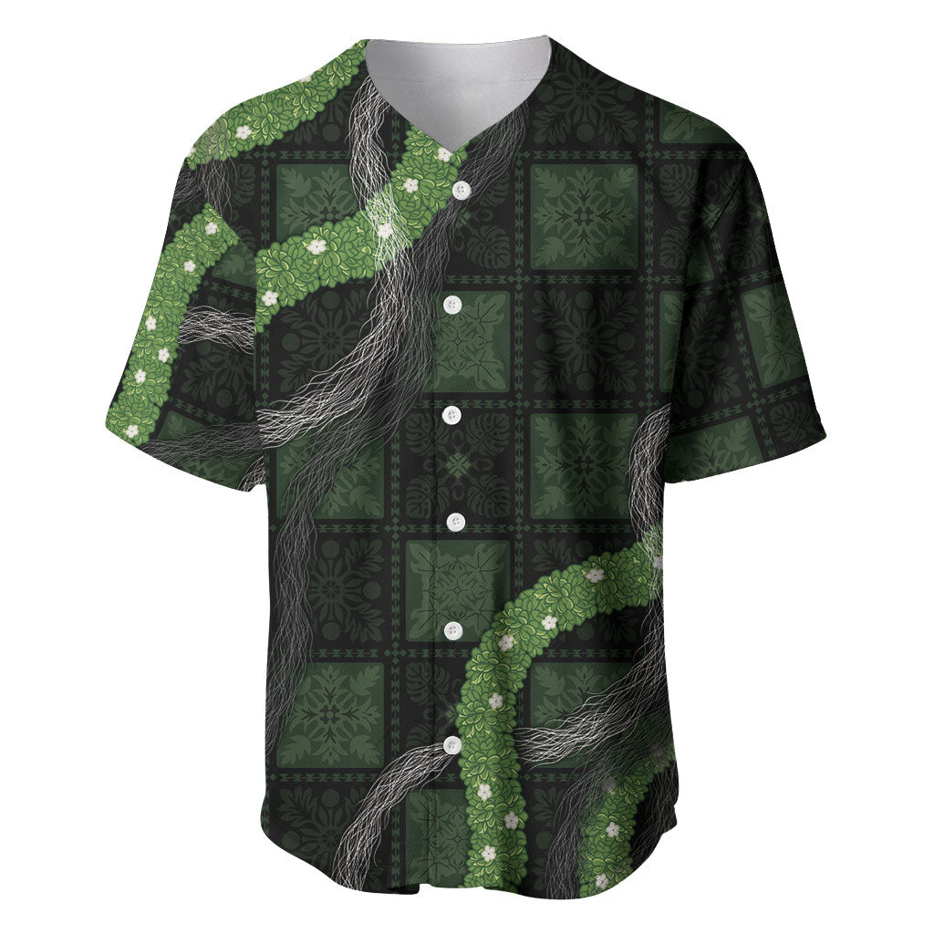 Hawaiian Quilt Baseball Jersey Pele Hair Hinahina Lei Black Version