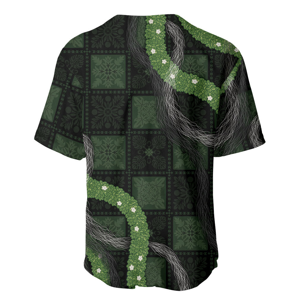 Hawaiian Quilt Baseball Jersey Pele Hair Hinahina Lei Black Version