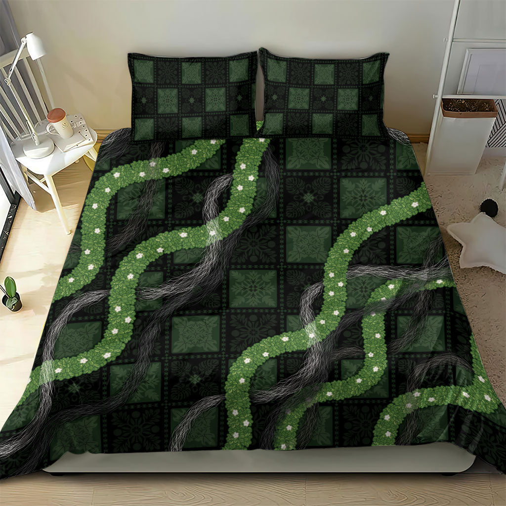 Hawaiian Quilt Bedding Set Pele Hair Hinahina Lei Black Version