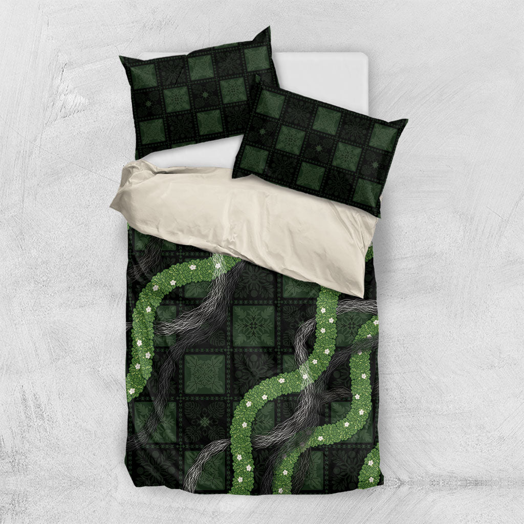 Hawaiian Quilt Bedding Set Pele Hair Hinahina Lei Black Version