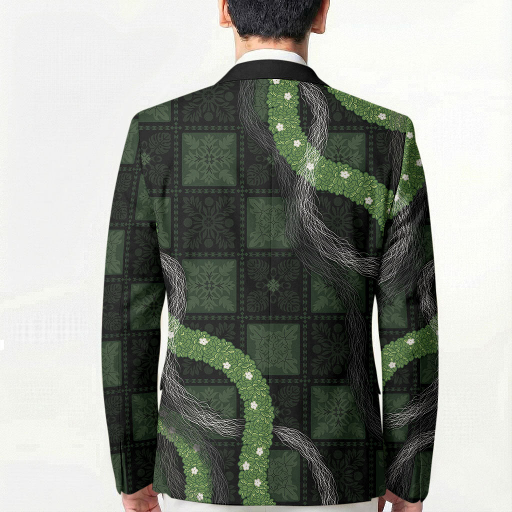 Hawaiian Quilt Blazer Pele Hair Hinahina Lei Black Version