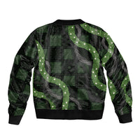Hawaiian Quilt Bomber Jacket Pele Hair Hinahina Lei Black Version