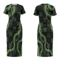 Hawaiian Quilt Couples Matching Short Sleeve Bodycon Dress and Hawaiian Shirt Pele Hair Hinahina Lei Black Version LT05 - Polynesian Pride