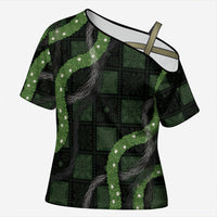 Hawaiian Quilt Cross Shoulder Shirt Pele Hair Hinahina Lei Black Version