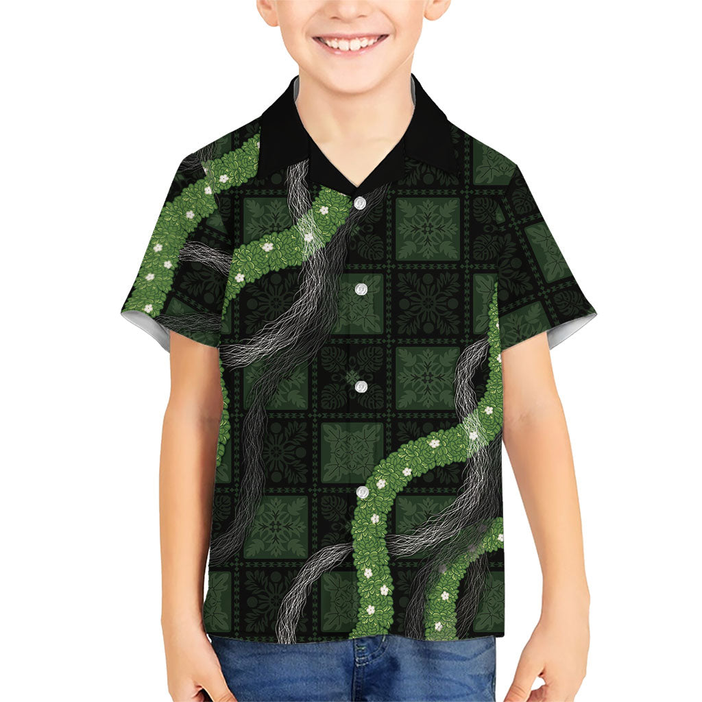 Hawaiian Quilt Family Matching Mermaid Dress and Hawaiian Shirt Pele Hair Hinahina Lei Black Version