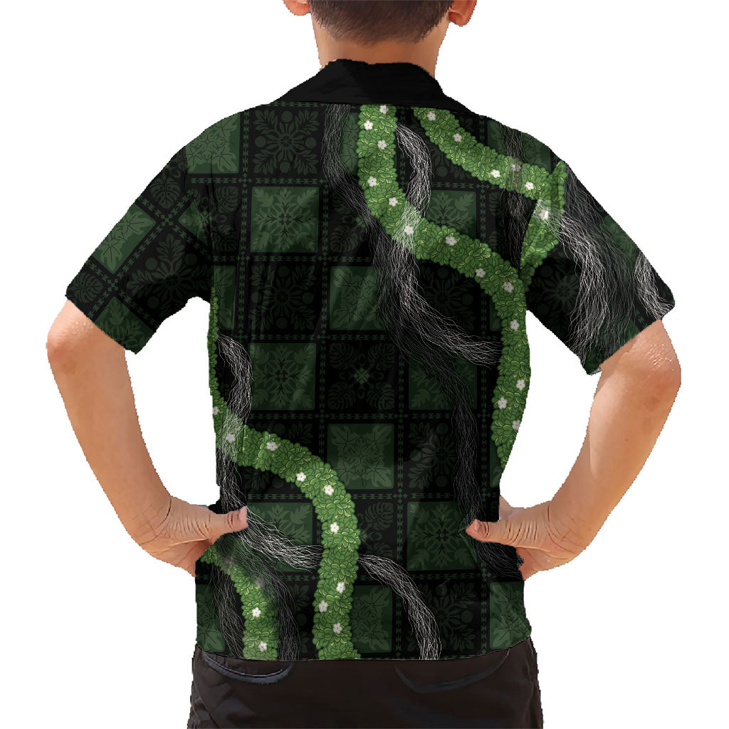 Hawaiian Quilt Family Matching Off Shoulder Maxi Dress and Hawaiian Shirt Pele Hair Hinahina Lei Black Version