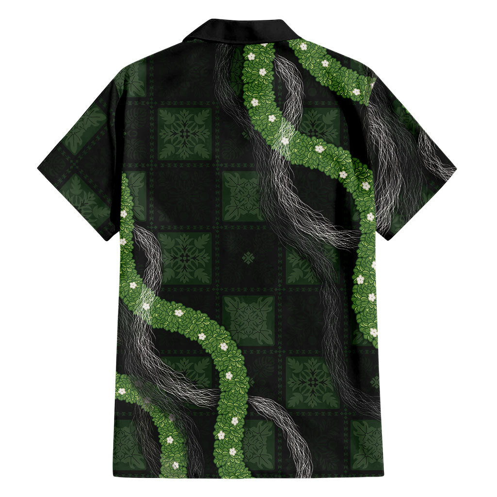 Hawaiian Quilt Family Matching Off Shoulder Maxi Dress and Hawaiian Shirt Pele Hair Hinahina Lei Black Version