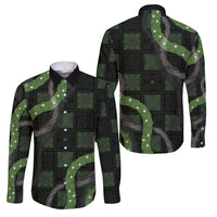 Hawaiian Quilt Family Matching Puletasi and Hawaiian Shirt Pele Hair Hinahina Lei Black Version LT05 Dad's Shirt - Long Sleeve Black - Polynesian Pride