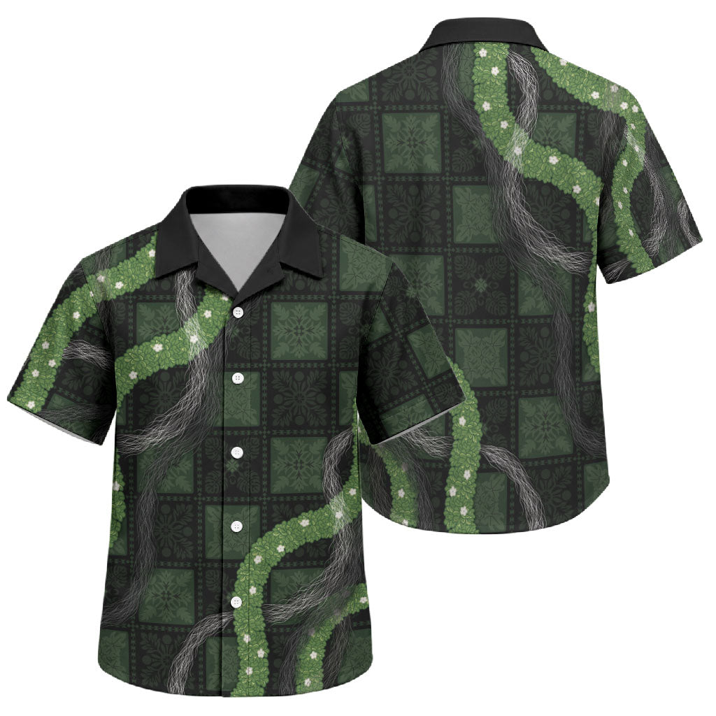 Hawaiian Quilt Family Matching Puletasi and Hawaiian Shirt Pele Hair Hinahina Lei Black Version LT05 Son's Shirt Black - Polynesian Pride