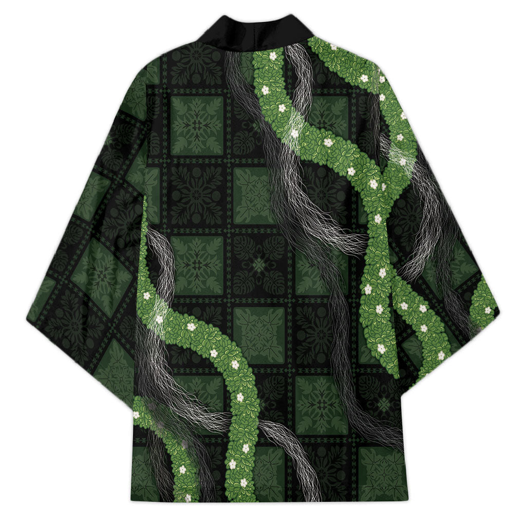 Hawaiian Quilt Kimono Pele Hair Hinahina Lei Black Version