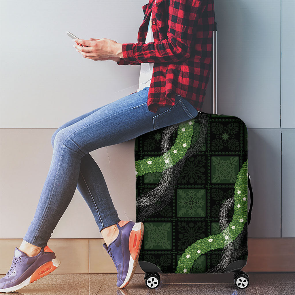 Hawaiian Quilt Luggage Cover Pele Hair Hinahina Lei Black Version