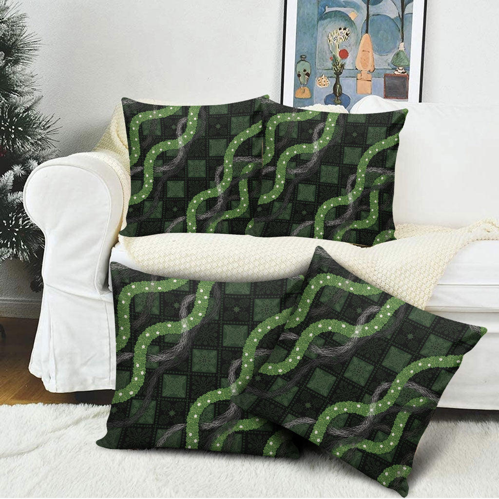 Hawaiian Quilt Pillow Cover Pele Hair Hinahina Lei Black Version