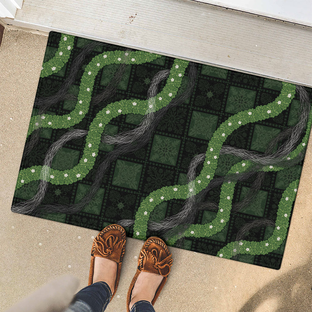 Hawaiian Quilt Rubber Doormat Pele Hair Hinahina Lei Black Version
