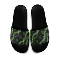 Hawaiian Quilt Slide Sandals Pele Hair Hinahina Lei Black Version