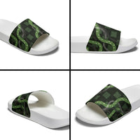 Hawaiian Quilt Slide Sandals Pele Hair Hinahina Lei Black Version
