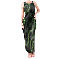 Hawaiian Quilt Tank Maxi Dress Pele Hair Hinahina Lei Black Version