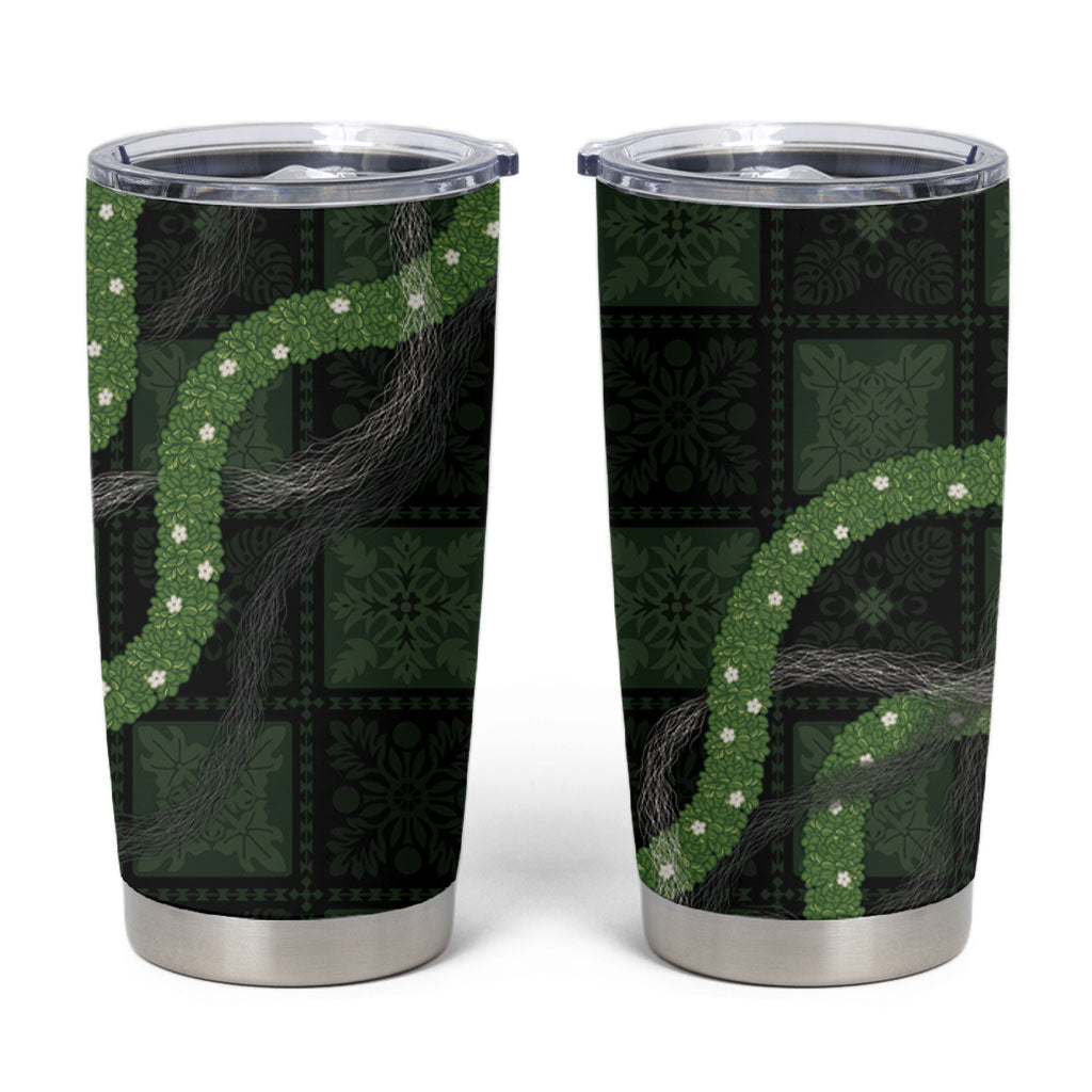 Hawaiian Quilt Tumbler Cup Pele Hair Hinahina Lei Black Version
