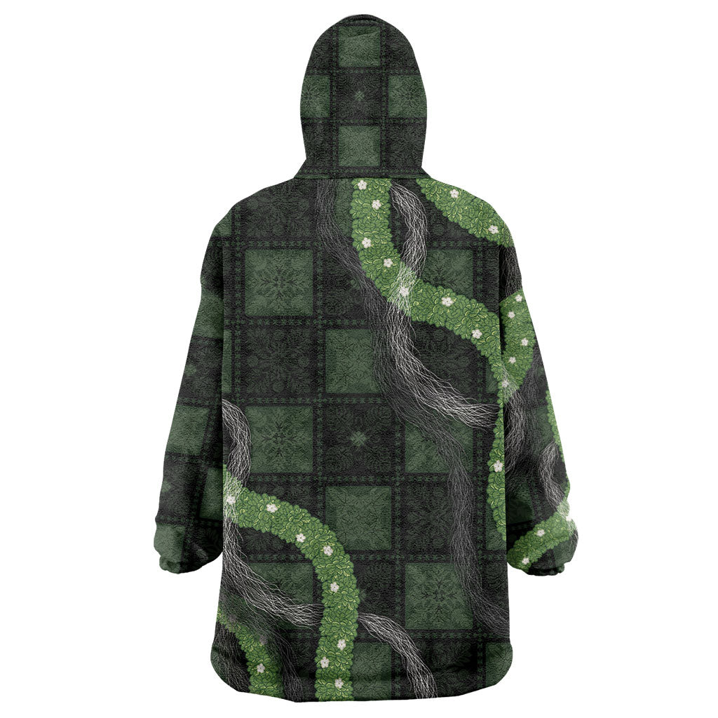 Hawaiian Quilt Wearable Blanket Hoodie Pele Hair Hinahina Lei Black Version LT05 - Polynesian Pride