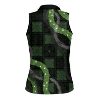 Hawaiian Quilt Women Sleeveless Polo Shirt Pele Hair Hinahina Lei Black Version