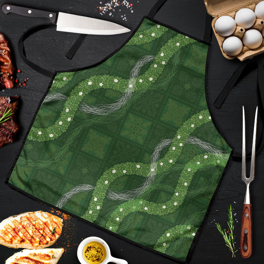 Hawaiian Quilt Apron Pele Hair Hinahina Lei Green Version