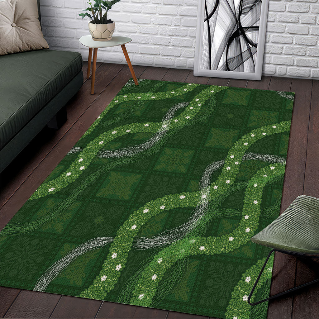 Hawaiian Quilt Area Rug Pele Hair Hinahina Lei Green Version LT05 Green - Polynesian Pride