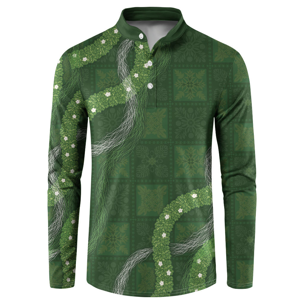 Hawaiian Quilt Button Sweatshirt Pele Hair Hinahina Lei Green Version
