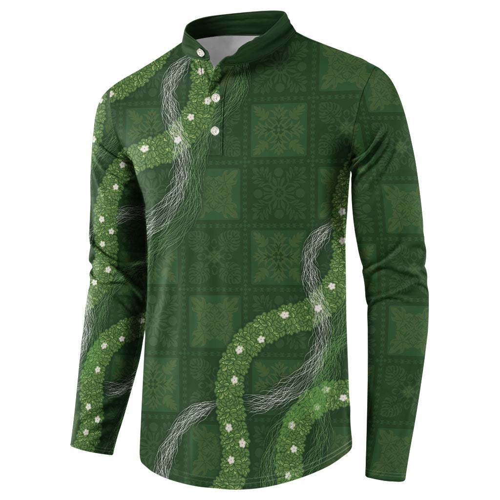 Hawaiian Quilt Button Sweatshirt Pele Hair Hinahina Lei Green Version