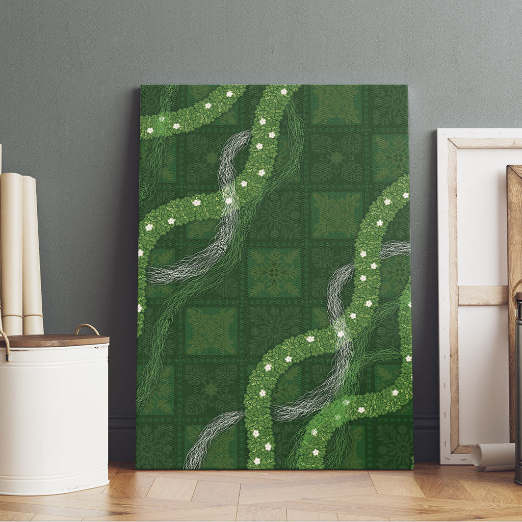 Hawaiian Quilt Canvas Wall Art Pele Hair Hinahina Lei Green Version