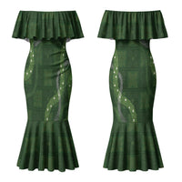 Hawaiian Quilt Couples Matching Mermaid Dress and Hawaiian Shirt Pele Hair Hinahina Lei Green Version LT05 - Polynesian Pride