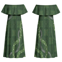 Hawaiian Quilt Couples Matching Off Shoulder Maxi Dress and Hawaiian Shirt Pele Hair Hinahina Lei Green Version LT05 - Polynesian Pride