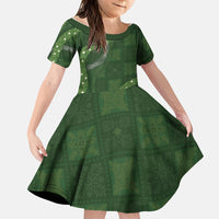 Hawaiian Quilt Family Matching Off Shoulder Maxi Dress and Hawaiian Shirt Pele Hair Hinahina Lei Green Version